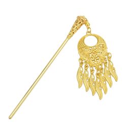 Antique Vintage China Ethnic Hair Sticks Carved Flower Pendant Tassel For Women Unique Jewellery Hair Accessories