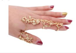 Ladies ring Hollow Flower Full Finger Rings Gold or Silver Chain Link Armor Knuckle Open Ring US 7 G898