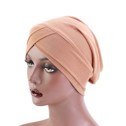Hair Loss Cover Muslim Crystal Base Hat Sleep Accessories Headband Cap Solid Colouring Chemotherapy Fashion Headwear For Women