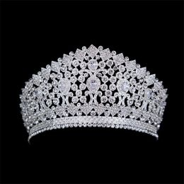 Wedding Bridal Pageant Crown Tall Tiaras Crystal Rhinestone Hair Accessories Jewellery Huge Queen Princess Crowns Tiara Women Prom Headdress Ornament Silver