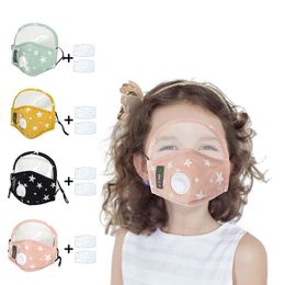 Washable Boy Girl Cotton Cartoon Kids Mask With 2 Filters 5 Layers Mouth Mask Windproof Breathing Valves Face Maske