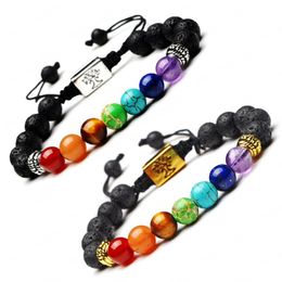 8mm Natural Stone Chakra Bead Volcanic Bracelet Unisex Stress Relief Yoga Beads Aromatherapy Essential Oil Diffuser Bracelet