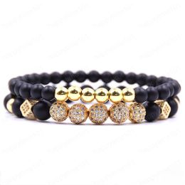 High Quality Luxury Mens and Womens Bead Bracelet Gold/Rose Gold/White/Black Copper Charm Bracelet with Zircon 2PCS/Set