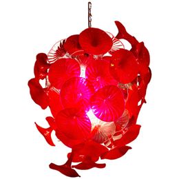 G9 LED Crystal Glass Flower Pendant Lamps Red 32'' Modern Ceiling Lights Stair Bar Blown Glass Chandelier Lighting AC 110V-240V Range