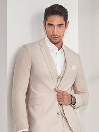 Fashion Beige Groom Tuxedos Notch Lapel Slim Fit Groomsman Wedding 3 Piece Suit Men Business Prom Jacket Blazer(Jacket+Pants+Tie+Vest) 655