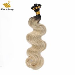 Brazilian VirginHair HandTied Weft HumanHair Weave Hand Tie Hair Extensions 1b Blonde T Colour 100g/bundle 2 Bundles