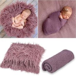 Fluffy Baby Blanket Set Newborn Photo Blanket Wrap Cloth 2pcs Sets Infant Backdrop Rug Photography Props 6 Colours DW5574
