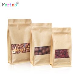 50pcs 16*26+8cm eight side sealing bag, thick open window cowhide paper bag, dried fruit food packing bag, Yin Yang zipper bag