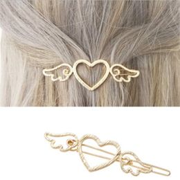 Fashion Woman Metal Angle Wings Love Heart Barrette Hair Clip Pins Geometric Alloy Hairgrip Barrettes Styling Tool For Girls
