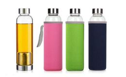 Water Bottles 22oz Glass Water Bottle BPA Free High Temperature Resistant Glass Sport Water Bottle With Tea Philtre Infuser Bottle Nylon Sleeve