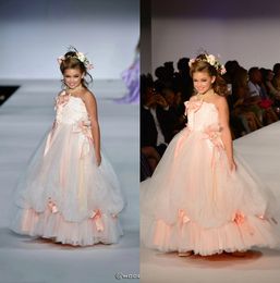 2020 Lovely Flower Girls Dresses One-shoulder Lace Beads Flowers Kids Formal Wear Custom Made Birthday Toddler Girls Pageant Gowns