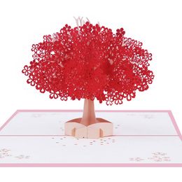 3D Handmade Romantic Red Tree Invitation Paper Greeting Cards For Valentine's Day Wedding Lover Festive Party Supplies