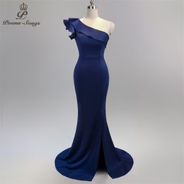 One shoulder style Sexy Backless Evening Prom Slit Side Open Mermaid Party dress vestido de festa Vintage robe longue 201119