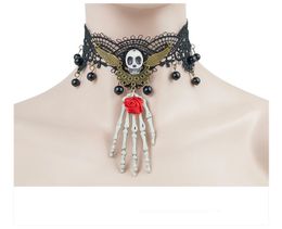 Hot Selling European And American Retro Ghost Claw Necklace Decoration Skull Head Female Lace Accessories Wholesale