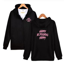 Rapper Yungblud Be Fooking Happy Oversized Zip Up Hoodie Women Men Harajuku Sweatshirt Streetwear Hip Hop Fleece Hooded Jacket