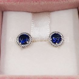 Blue Round Sparkle Stud Earrings Authentic 925 Sterling Silver Studs Fits European Pandora Style Studs Jewellery Andy Jewel 296272C01