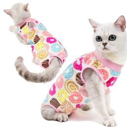 Cartoon print Apparel Breathable Cat Surgical Recovery Suit Pet cats Sterilisation suits Surgery Wear Anti Licking Wounds clothes will and sandy gift