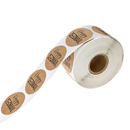 500pcs/roll Round Shape Happy Mail Business Stickers 1 inch Brown Gift Hand Stickers Envelope Sealed Stationery Sticker