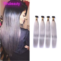 Peruvian 1b/grey Hair Extensions 4 Bundles Silky Straight 1B Grey Ombre Color Four Pieces Hair Weaves Wholesale Dyed Color 10-28inch