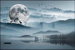 Custom Photo Wallpapers murals for walls 3d mural Abstract idyllic landscape forest moon deer modern mural living room background wall paper