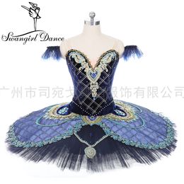 Velvet Bodice Ballet Competition Costume Dark Blue Ballerina Dress Classical Pancake Tutu Professional Ballet Tutu BT2014