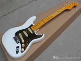 Factory Custom Retro White Electric Guitar with Golden Pickguard,3S Pickups,Chrome Hardwares,offering Customised services