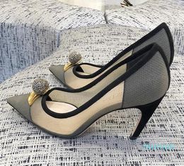 Hot sale-nude black meshy lips rhinestone decorated pointed designer pumps luxury designer women shoes high heels