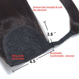 Genius Quality 100% Human Remy hair Ponytail Horsetail Clips in/on Hair Extension Straight wave Hairs