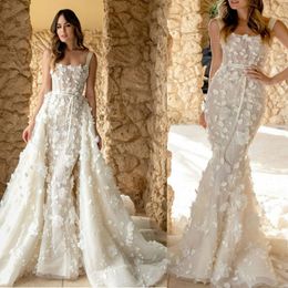 Mermaid Wedding Dresses for Girls Detachable Skirt Bride Bridal Gowns Lace Appliques Beach Sheath Column Customise Made Plus Size