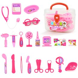 21PCS Medical Tool Toy Kit Pretend Play Kids Pink Play Doctor Nurse Game Children DIY Simulation Toys Stethoscope Medicine Box