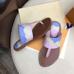 2020 High End Quality New Colored Canvas Leather Flat Thong Mule Slides Ladies Sandals Red Pink Blue Size 35 To 40