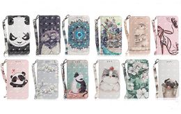 3D Cat Dog Panda Wallet flip flower PU Leather with Strap Covers Cases for Samsung A21S A51 A71 5G A11 A41 A31 A70E A21 A81 A91 S20 PLUS