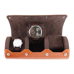 Custom luxury leather travel watch case with sponge watch packing box bag zipper leather rolling watch box case