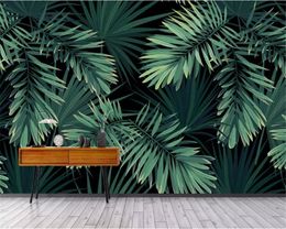 beibehang 3D wallpaper Abstract Hand Painted Tropical rainforest leaves bedroom living room TV background wall Custom wallpaper