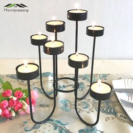 Metal Candle Holders Candlestick 6/8/9-arms Candle Holder Stand Iron Black Pillar for Wedding Home Decoration Candelabra GZT056 T200108