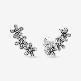 Authentic 100% 925 Sterling Silver Daisy Lobe Stud Earrings Pave Cubic Zirconia Fashion Wedding Egagement Jewellery Accessories For Women Gift