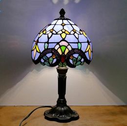 Mediterranean Style Restaurant Bar Cafe LED Vintage Desk Lamp Bedside Colorful Glass Table Lamps Nightstand Light Bedroom Lamp(NO Bulbs)