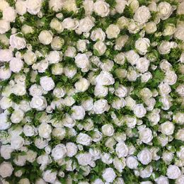 3D Artificial Flower Wall And Fake Flowers Ivory Roses And Greenly Leaves Wedding Background Decoration GY798