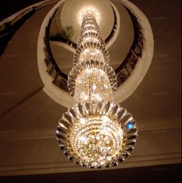 Moderne Kristall lange große Kronleuchter LED Pendelleuchten Beleuchtung für Villa Doppelboden Treppenhaus Wohnzimmer Lampen Hotel Lobby Anpassung