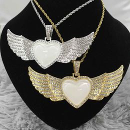 20Pcs Lot Factory Direct Sale Free Shipping Custom Jewelry Sublimation Heart Shape Angel Wings Necklace For Promotion Gifts