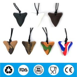 Shark Tooth Chew Necklace for Kids, FDA Approved Silicone Oral Sensory Chewy Teether Pendant Chewelry for Teething, Autism,