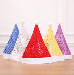 Christmas Sequin Sheen Santa Hat Men Women Adult Christmas Hat Festive Costumes Cap Party Accessory Supplies 5colors SN4487