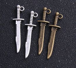 200pcs/lot Antique Silver bronze Zinc Alloy Knife Charms Pendants Metal for Jewelry Findings DIY 10x43mm