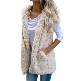 Sexy Womens Vest Winter Warm Hoodie Open Stitch Outwear Casual Cardigan Coat Faux Fur Zip Up Sherpa Jacket Fashion Female Girls