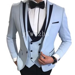New Style One Button Handsome Peak Lapel Groom Tuxedos Men Suits Wedding/Prom/Dinner Best Man Blazer(Jacket+Pants+Tie+Vest) W276