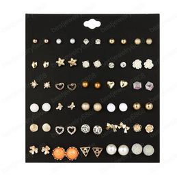 30 styles/set creative ear studs Women Girls fashion flower crystal rhinestone pearl Stud earring new pearl earrings set Jewelry Gifts