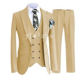 New Style One Button Handsome Peak Lapel Groom Tuxedos Men Suits Wedding/Prom/Dinner Best Man Blazer(Jacket+Pants+Tie+Vest) W262