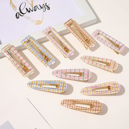 10 Colors Scottish Plaid Barrettes Child Geometric Rectangle Hairpin Side Clip Sweet Bangs Girls Water Drop Hairclips Hair Accessories M2290