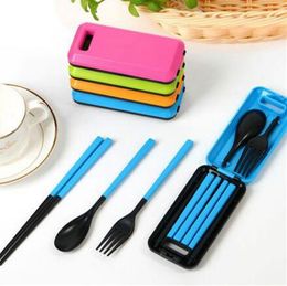 3pcs 1set ABS Plastic Tableware Portable Travel Set Folding Combination Chopsticks Fork Spoon Travel Cutlery Set LJJK2150