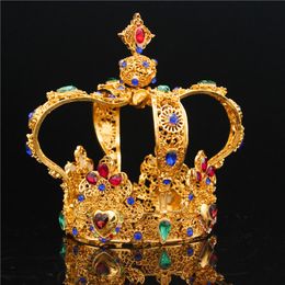 Barokowy Król Król Korona Męski Diadem Ślubny Włosy Ozdoby Dla Kobiet Queen Tiaras i Korony Głowy Biżuteria Y200727